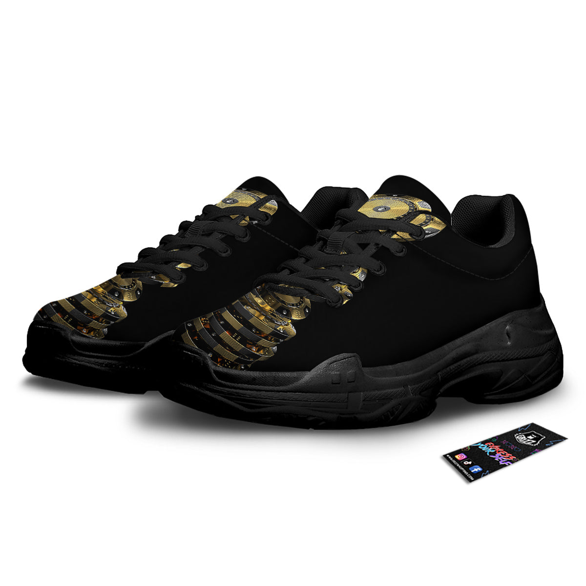 Casino Chips Poker Print Black Chunky Shoes-grizzshop
