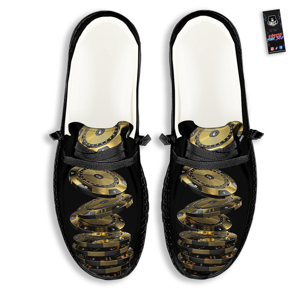 Casino Chips Poker Print Black Loafers-grizzshop