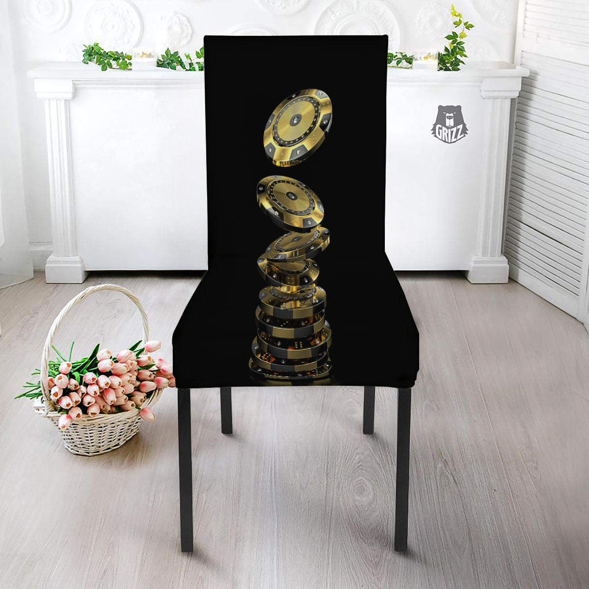 Casino Chips Poker Print Dining Chair Slipcover-grizzshop