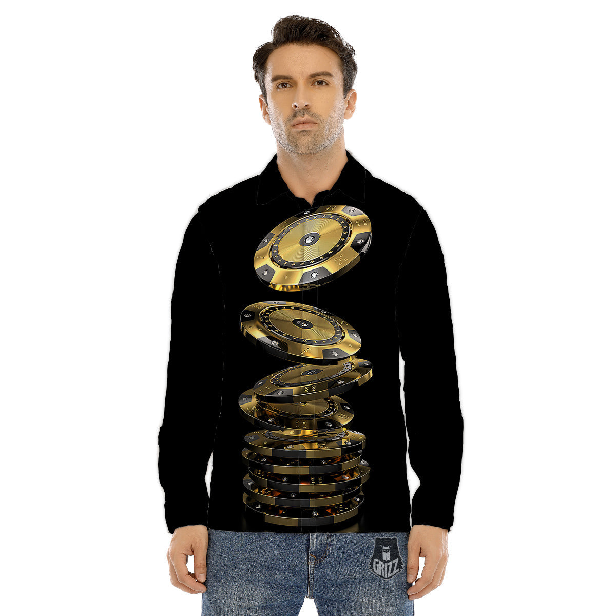 Casino Chips Poker Print Men's Dress Shirts-grizzshop