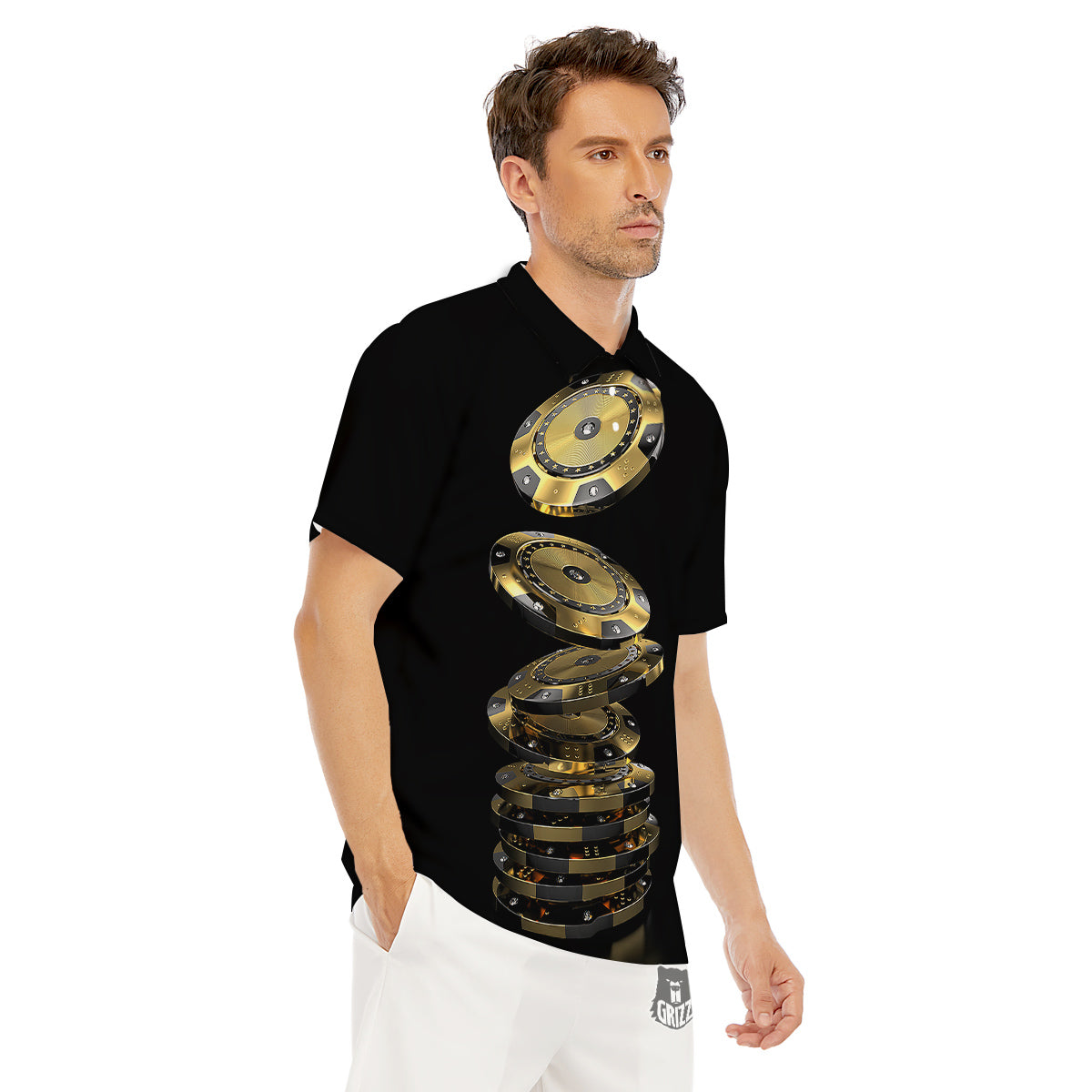Casino Chips Poker Print Men's Golf Shirts-grizzshop