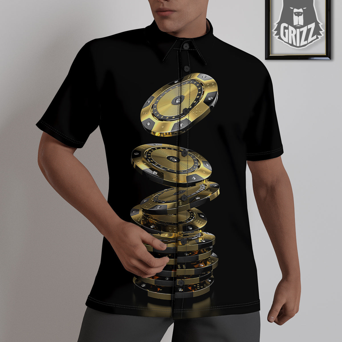 Casino Chips Poker Print Untucked Shirts-grizzshop