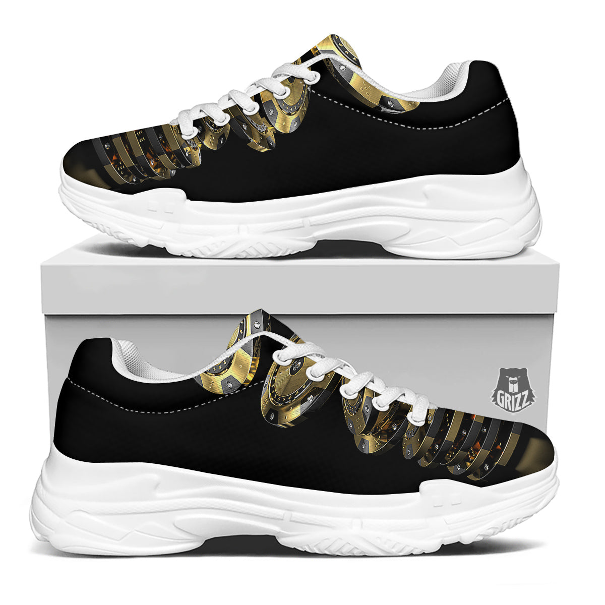 Casino Chips Poker Print White Chunky Shoes-grizzshop