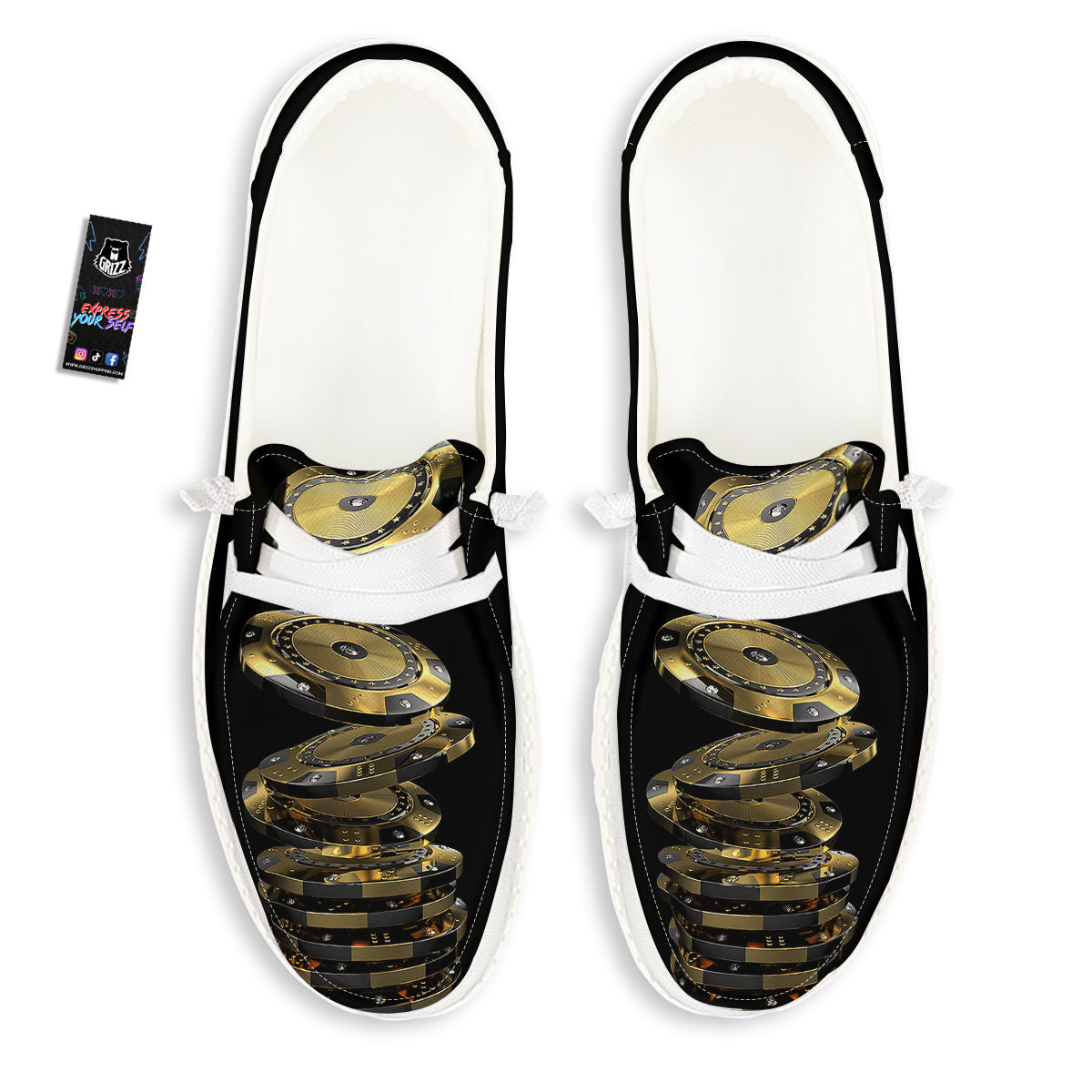Casino Chips Poker Print White Loafers-grizzshop