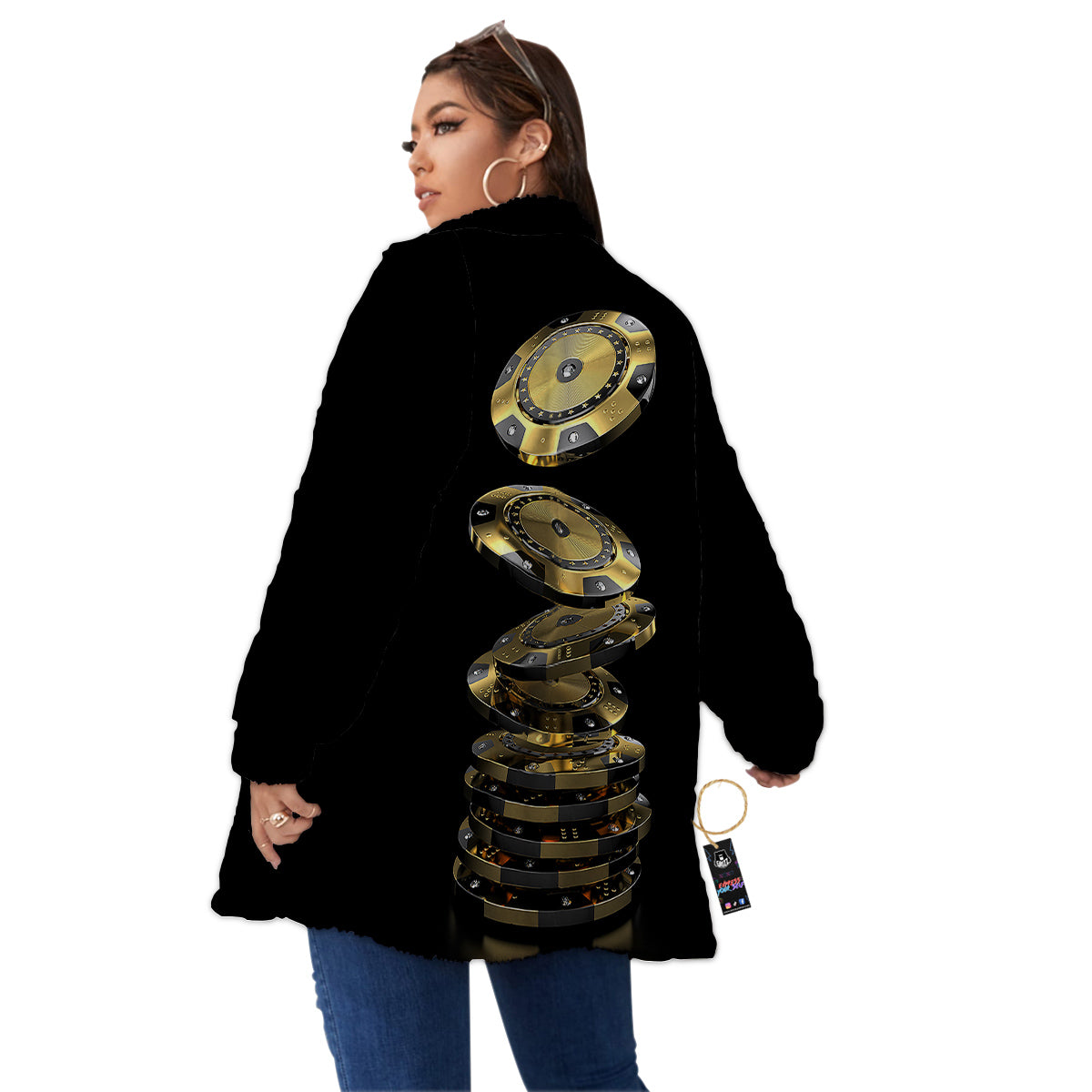 Casino Chips Poker Print Women's Sherpa Jacket-grizzshop