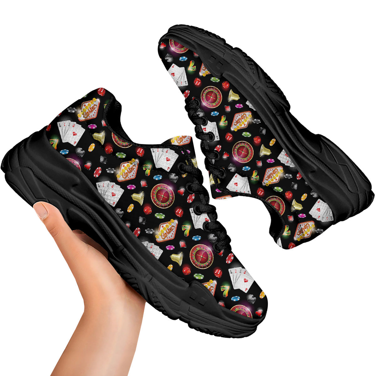 Casino Colorful Entertainments Print Pattern Black Chunky Shoes-grizzshop