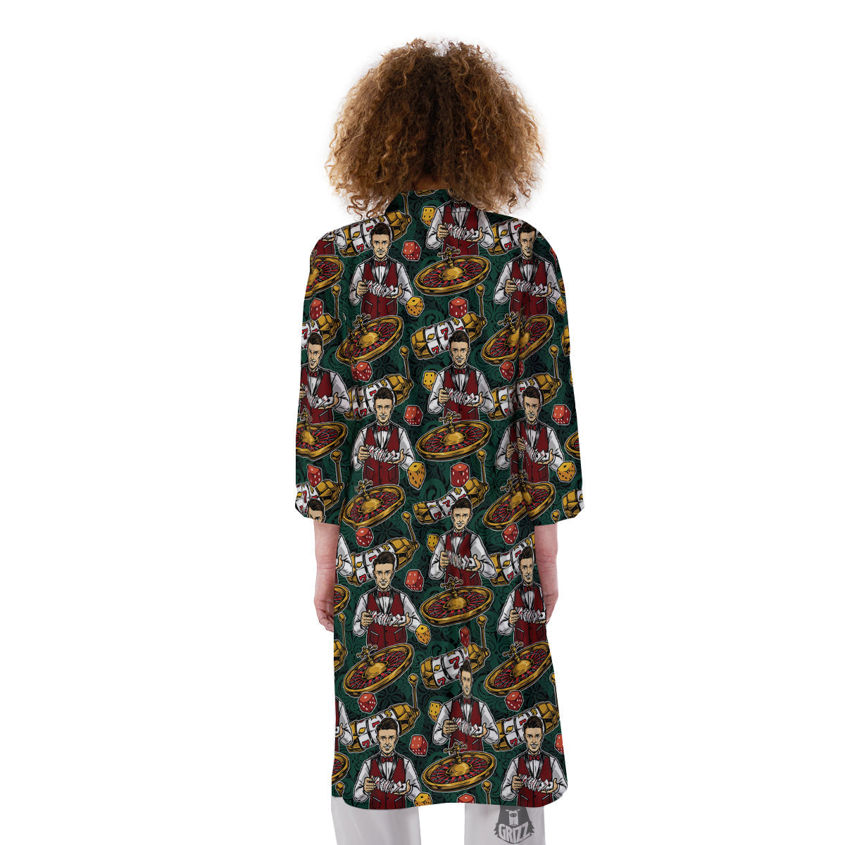 Casino Croupier And Slot Machine Print Pattern Kimono-grizzshop