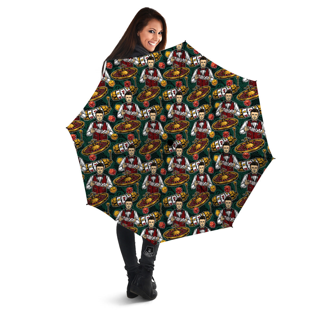Casino Croupier And Slot Machine Print Pattern Umbrella-grizzshop