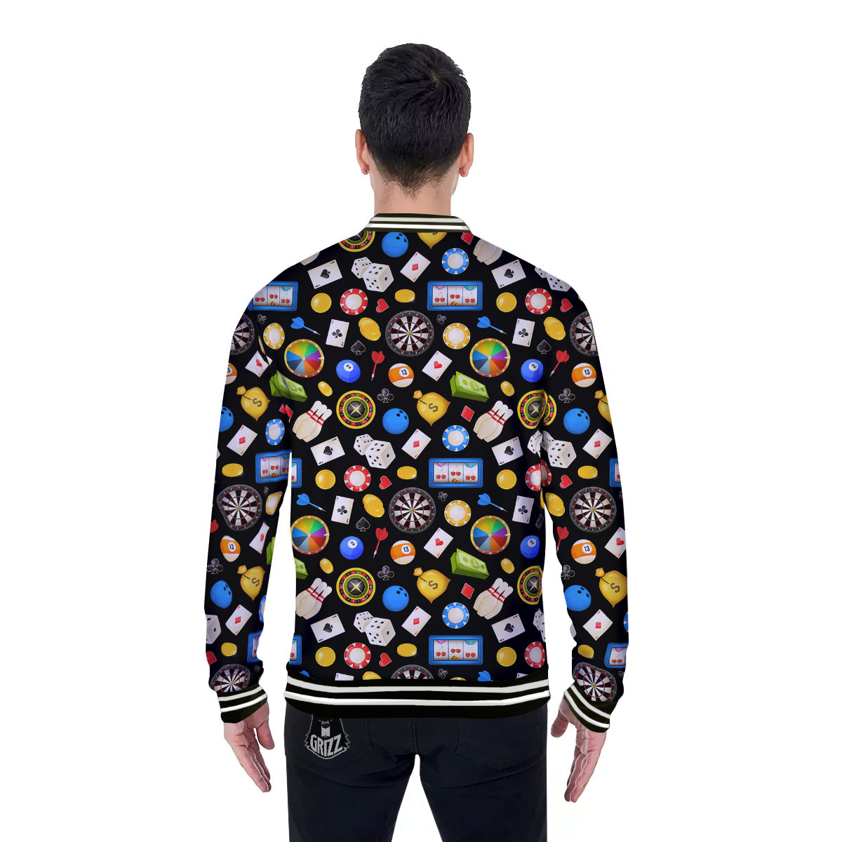 Casino Entertainments Print Pattern Baseball Jacket-grizzshop