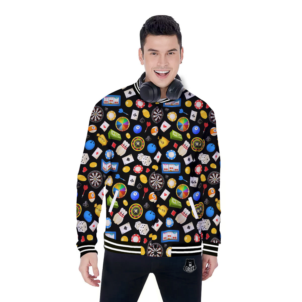 Casino Entertainments Print Pattern Baseball Jacket-grizzshop