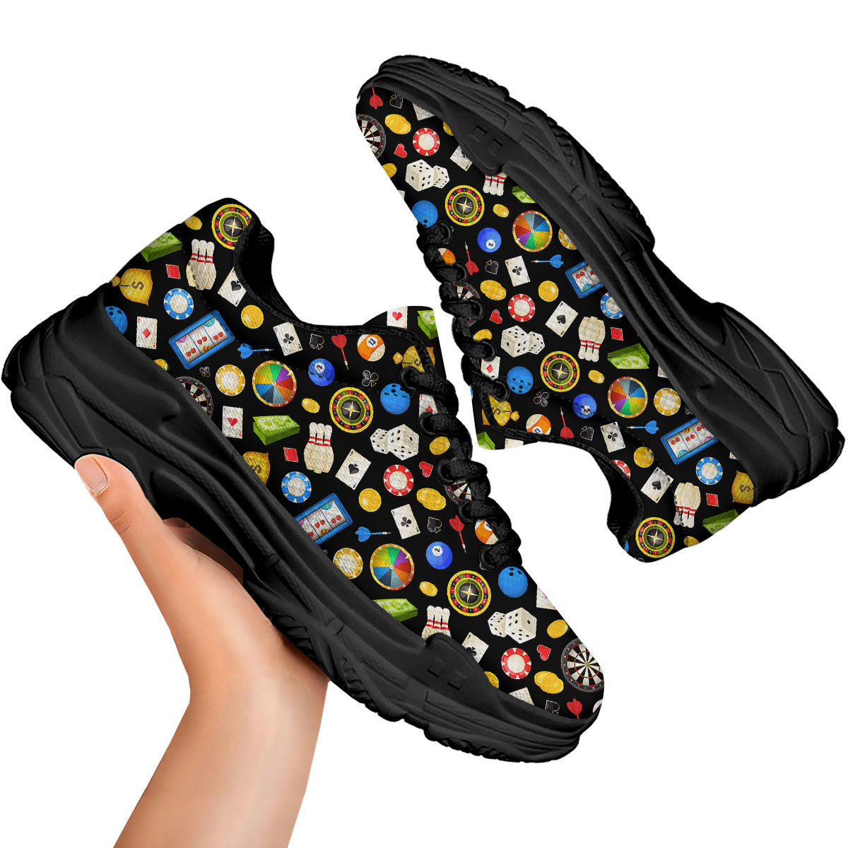 Casino Entertainments Print Pattern Black Chunky Shoes-grizzshop