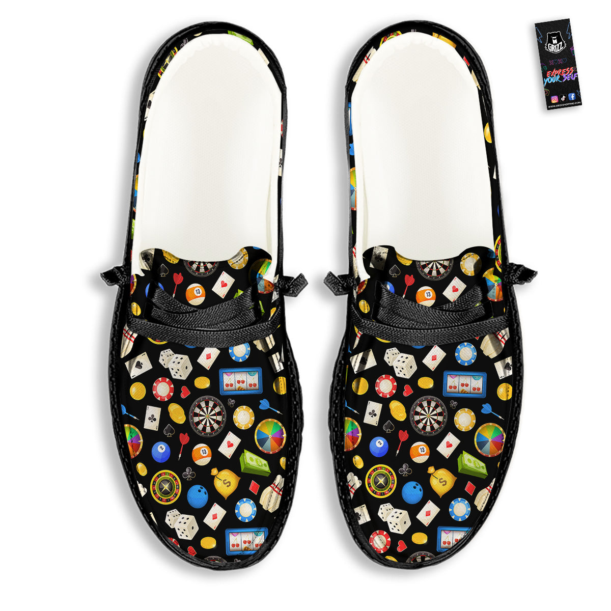 Casino Entertainments Print Pattern Black Loafers-grizzshop