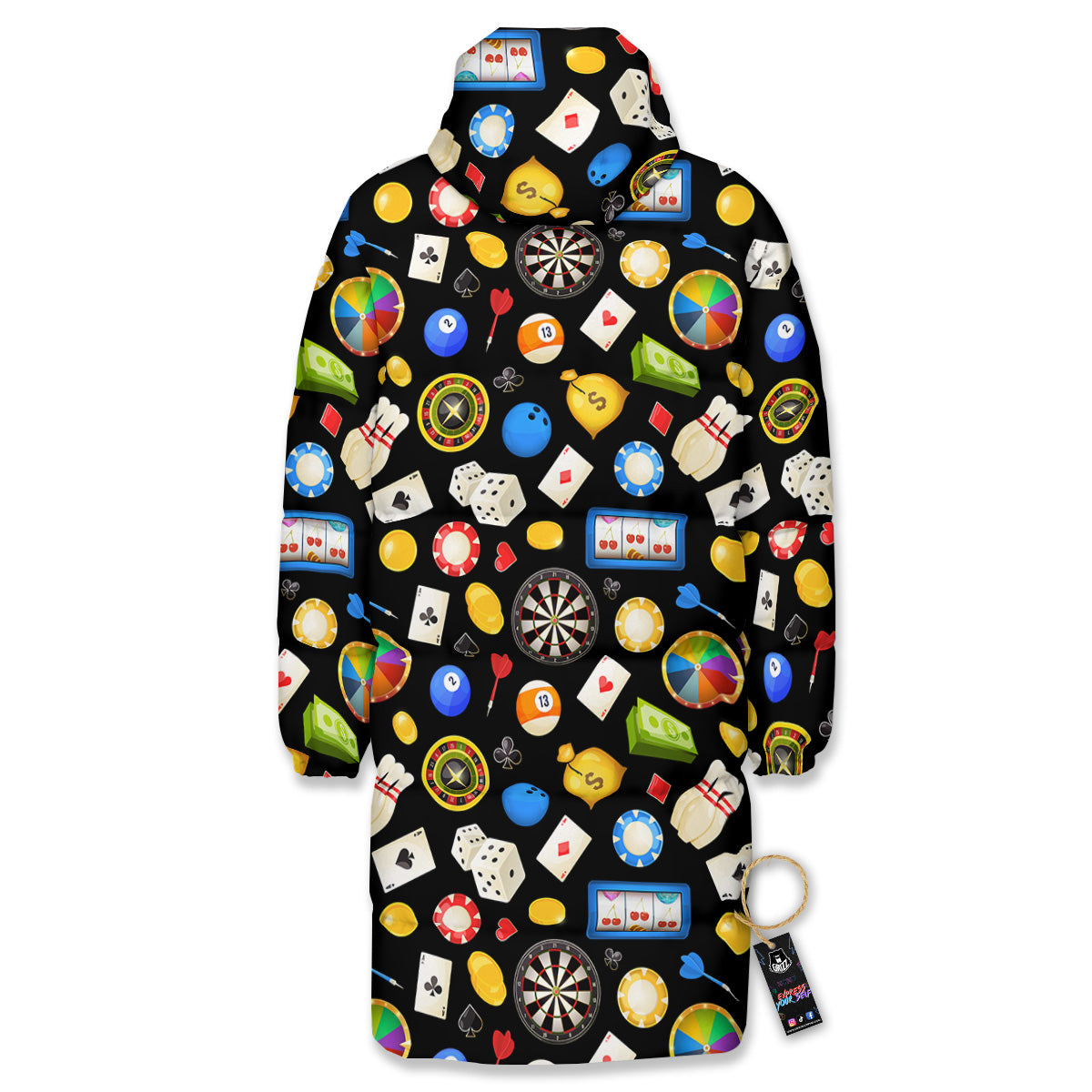 Casino Entertainments Print Pattern Long Down Jacket-grizzshop