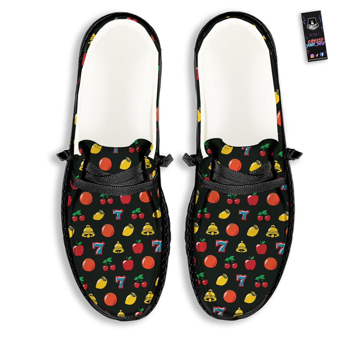 Casino Lucky Sevens Print Pattern Black Loafers-grizzshop