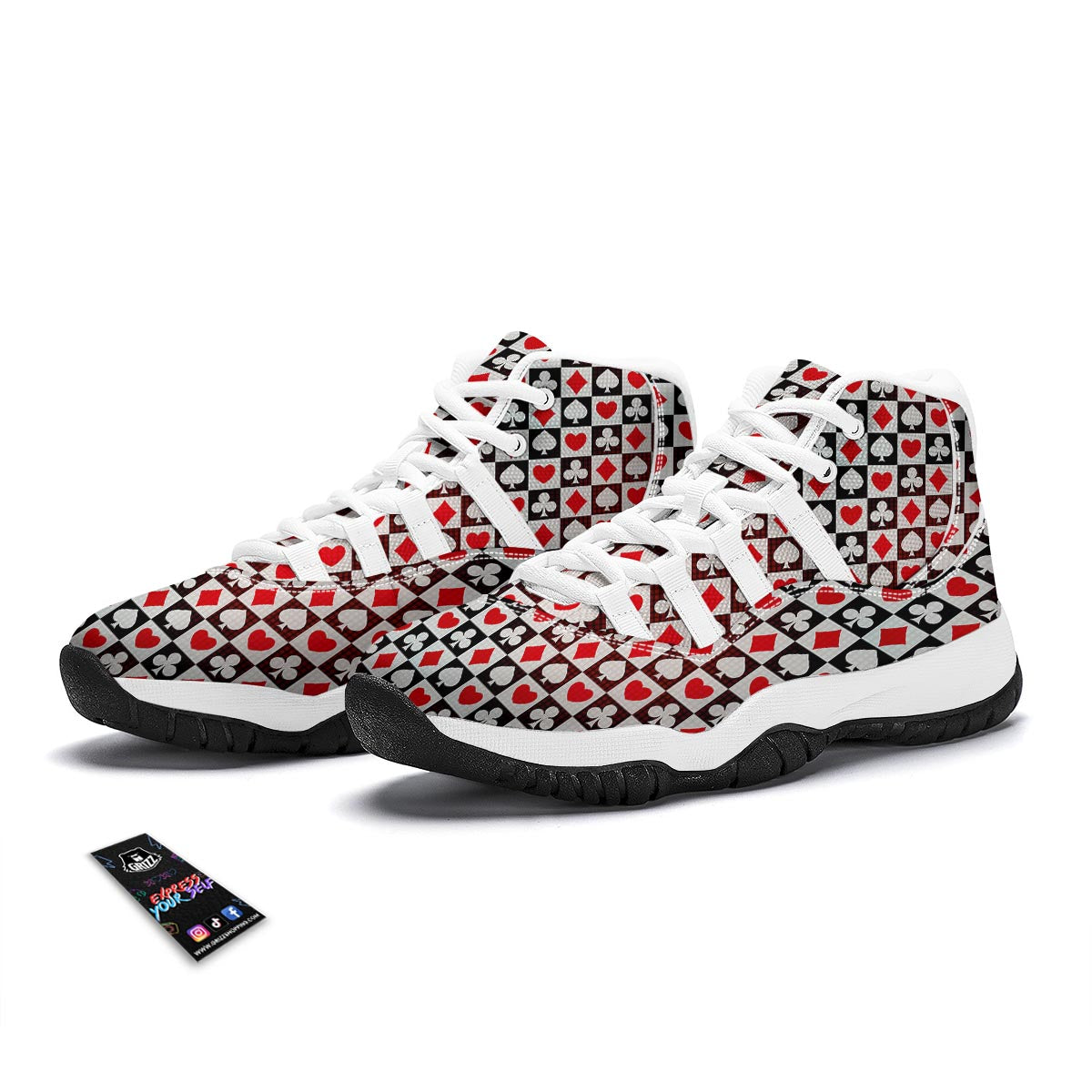 Casino Playing Card Poker Pattern Print White Bball Shoes-grizzshop