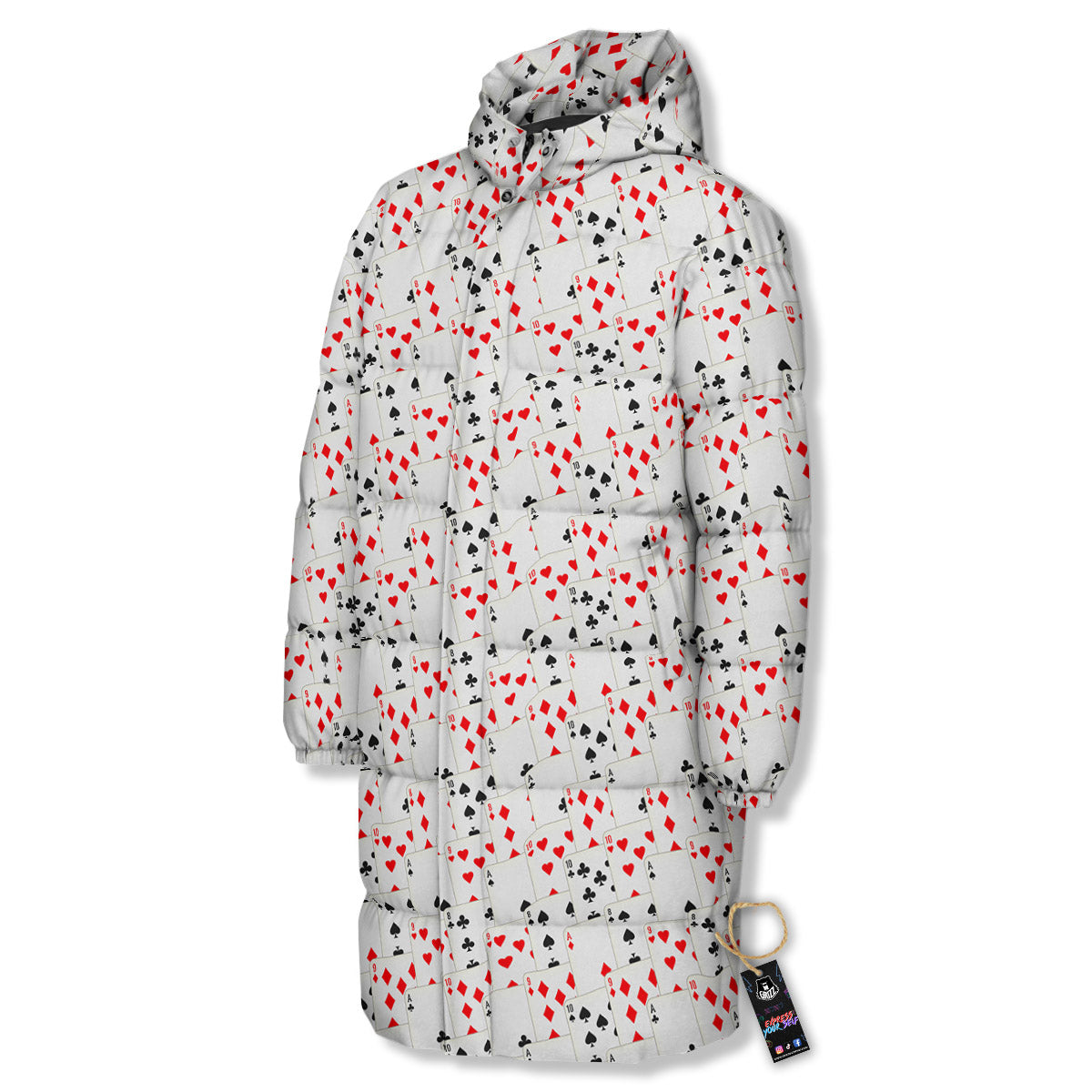 Casino Card Cartoon Print Pattern Long Down Jacket