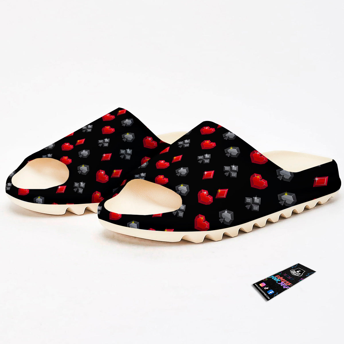 Casino Card Suits Red Black Print Pattern Sandals-grizzshop