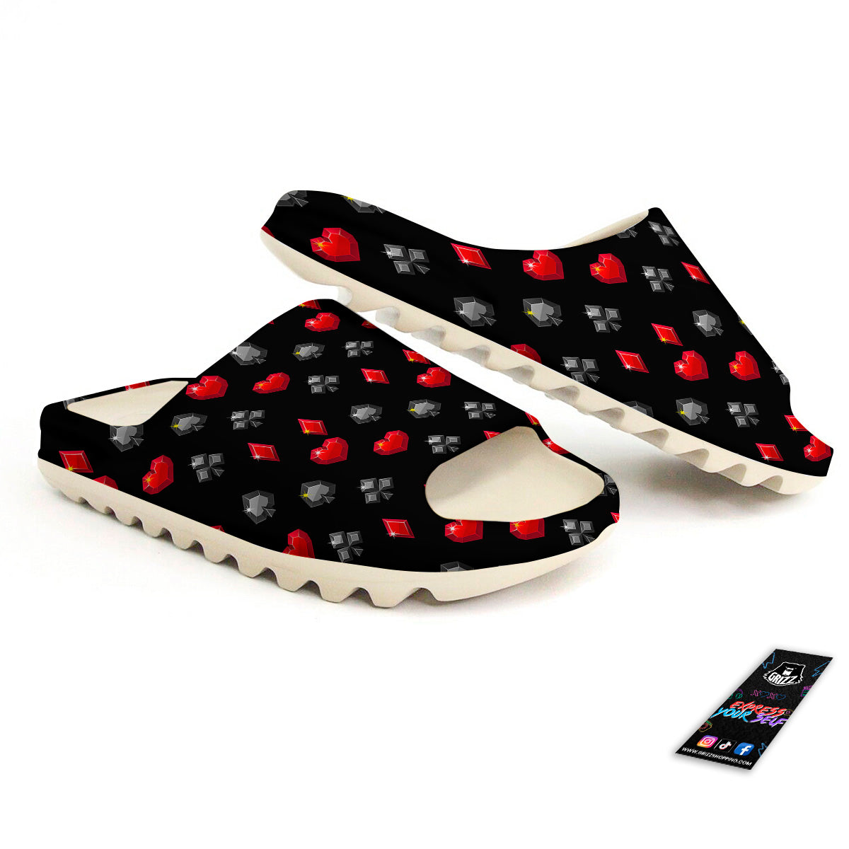 Casino Card Suits Red Black Print Pattern Sandals-grizzshop