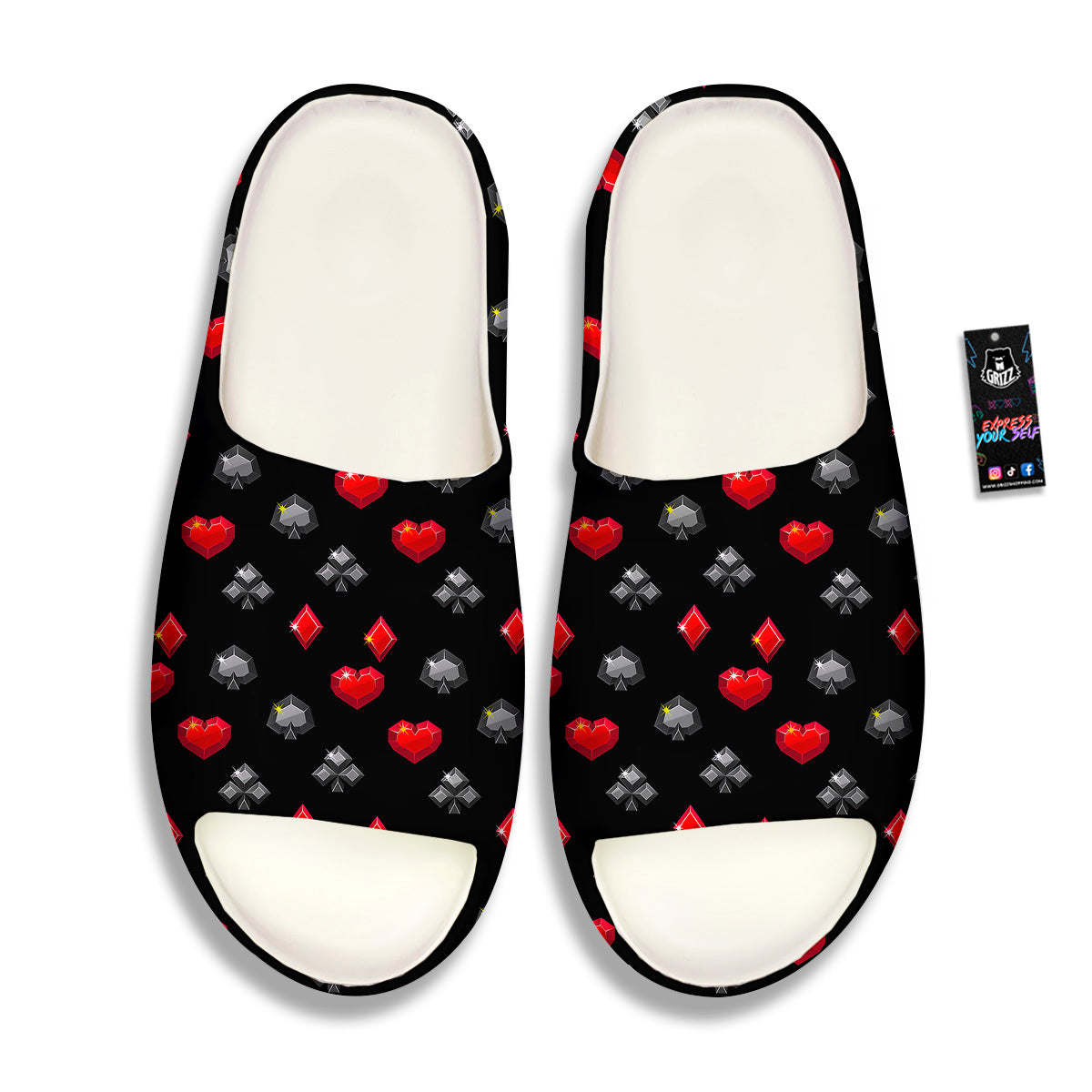 Casino Card Suits Red Black Print Pattern Sandals-grizzshop