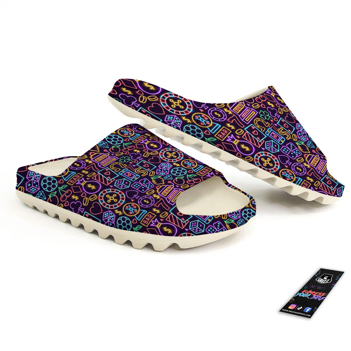Casino Neon Night Sign Print Pattern Sandals-grizzshop