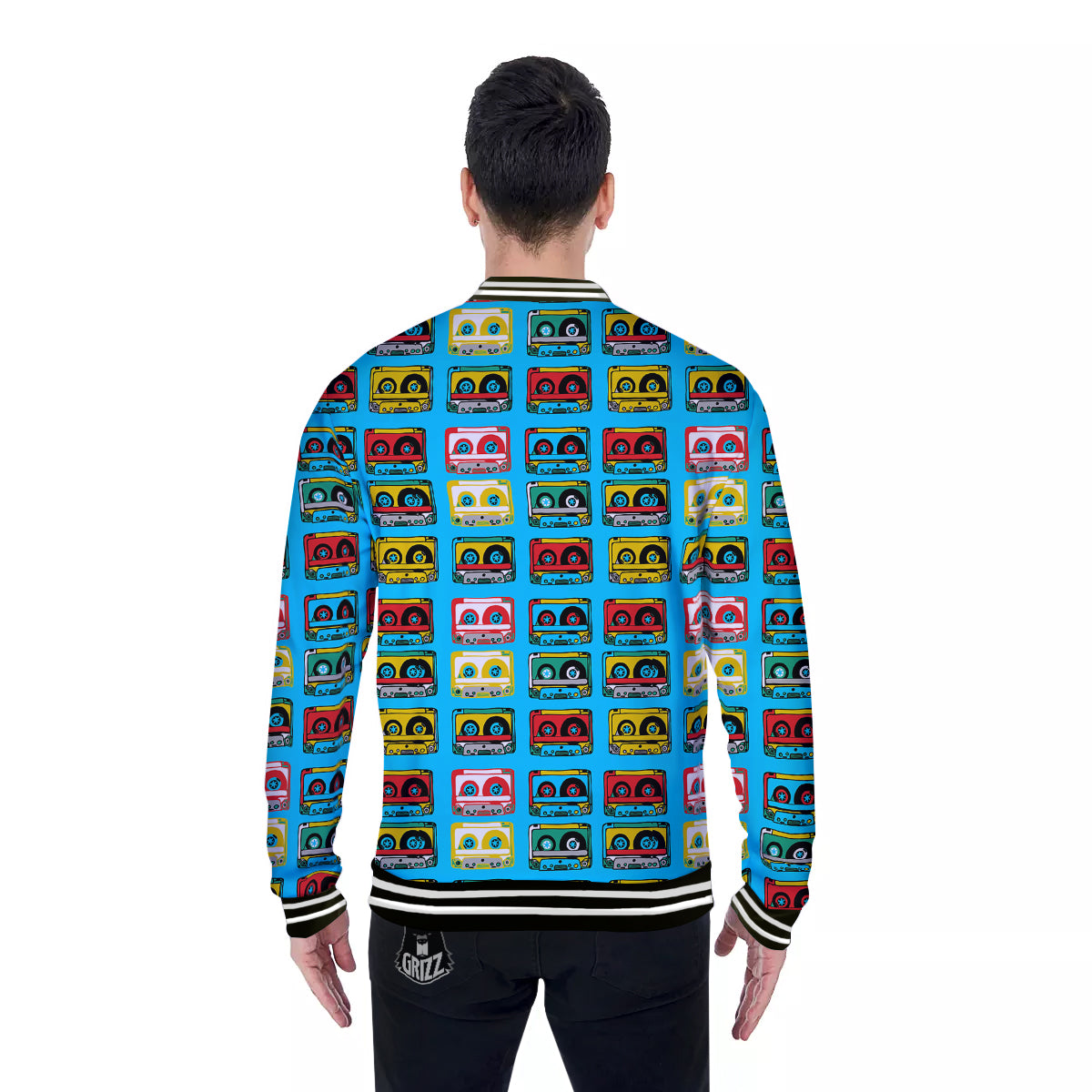 Cassette Colorful Print Pattern Baseball Jacket-grizzshop