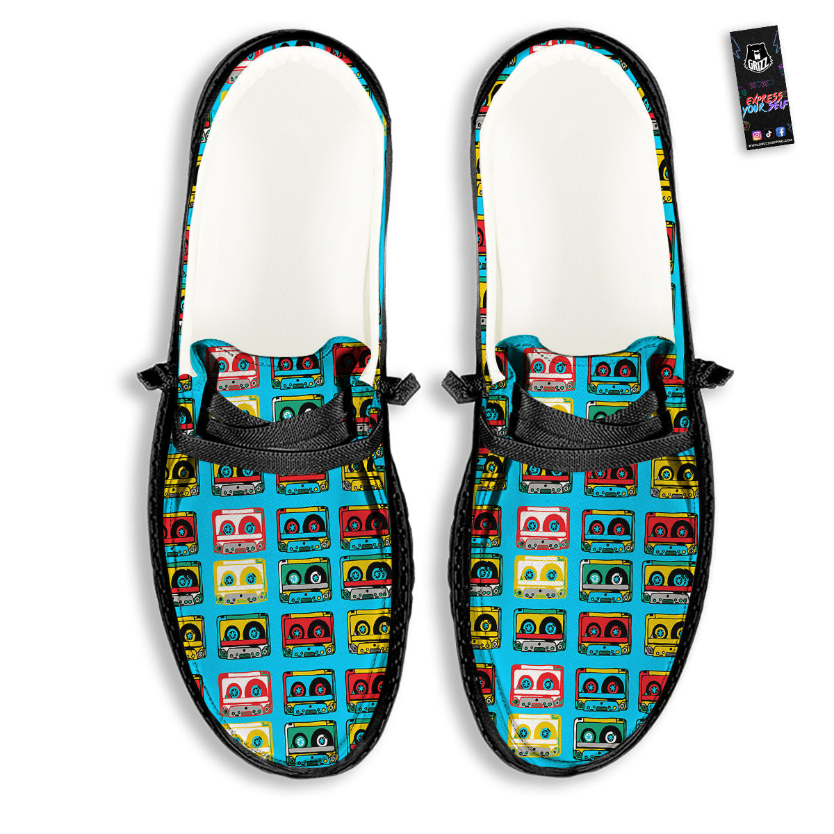 Cassette Colorful Print Pattern Black Loafers-grizzshop