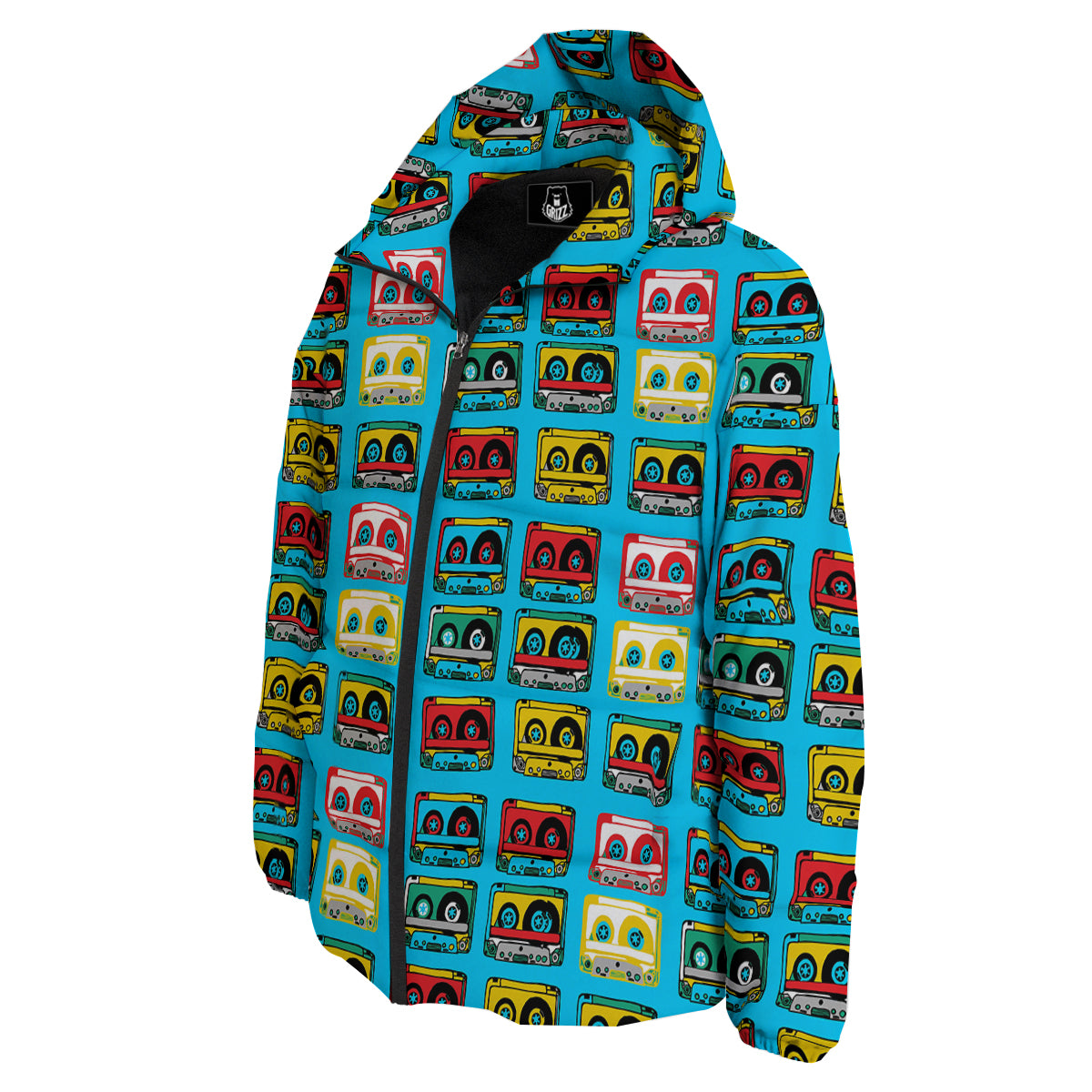 Cassette Colorful Print Pattern Down Jacket-grizzshop