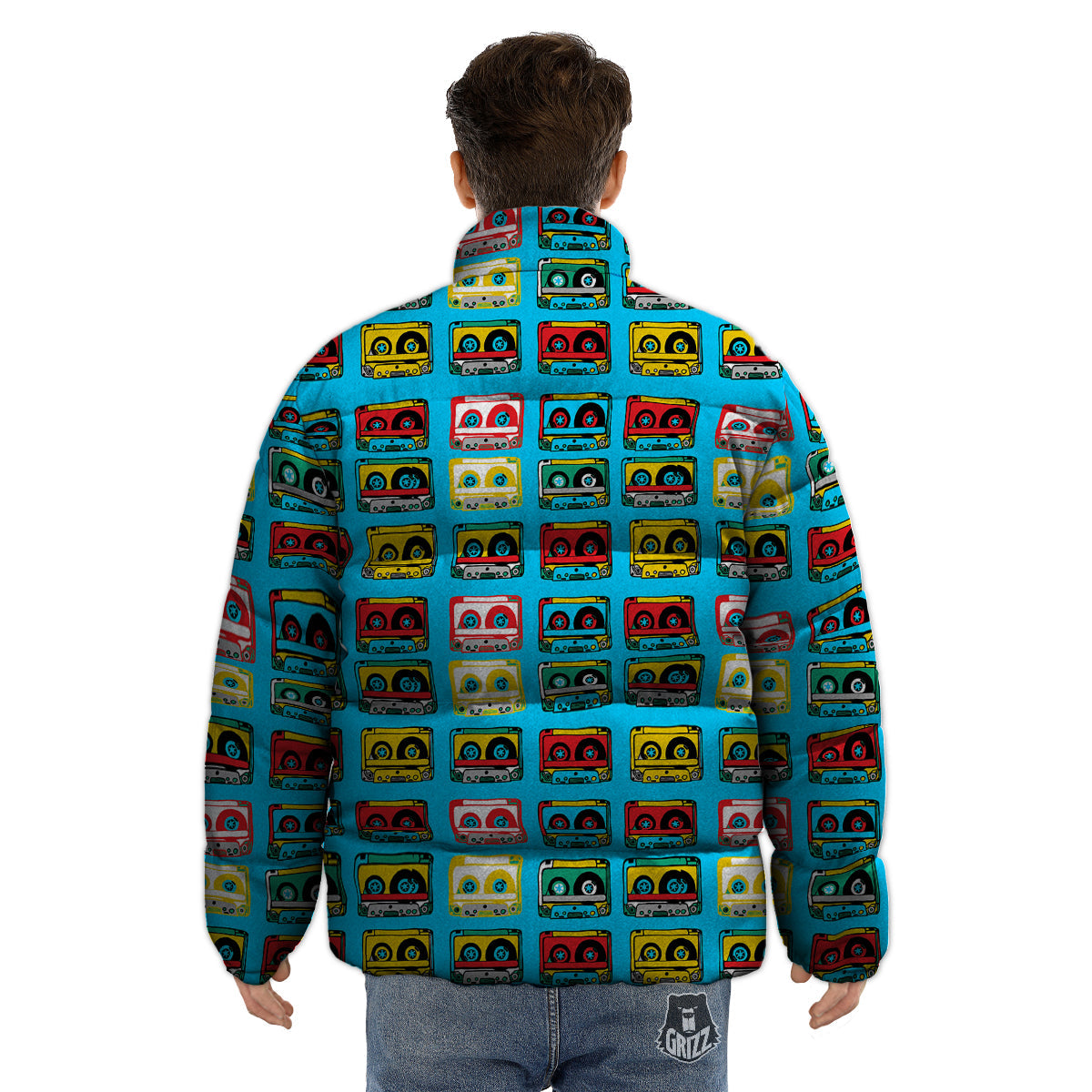 Cassette Colorful Print Pattern Puffer Jacket-grizzshop