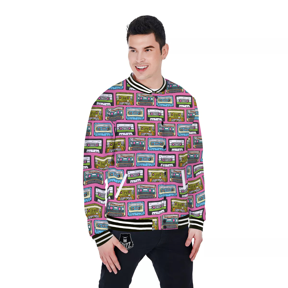 Cassette Drawing Print Pattern Baseball Jacket-grizzshop