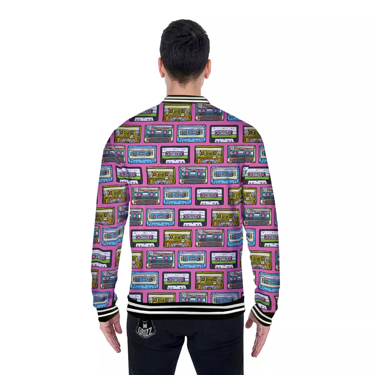 Cassette Drawing Print Pattern Baseball Jacket-grizzshop
