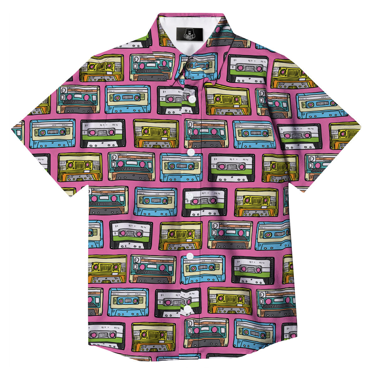 Cassette Drawing Print Pattern Button Up Shirt-grizzshop