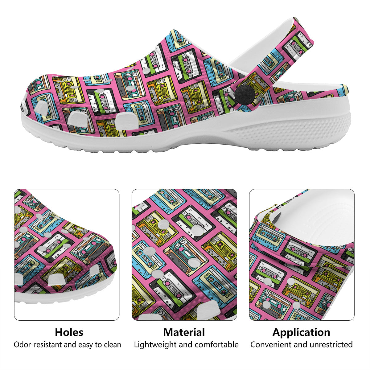 Cassette Drawing Print Pattern Clog-grizzshop