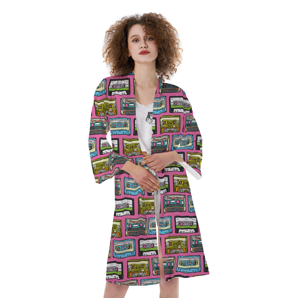 Cassette Drawing Print Pattern Kimono-grizzshop