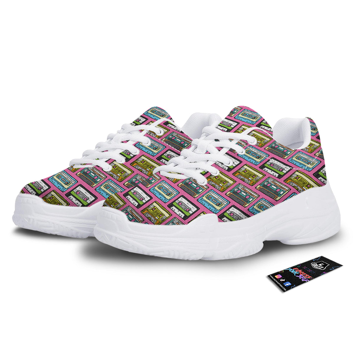 Cassette Drawing Print Pattern White Chunky Shoes-grizzshop