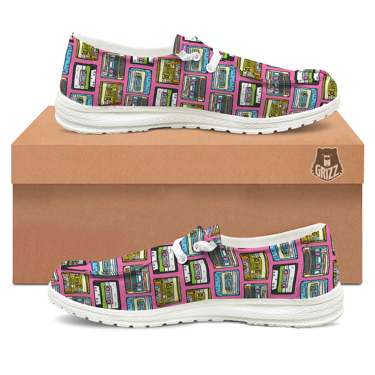 Cassette Drawing Print Pattern White Loafers-grizzshop