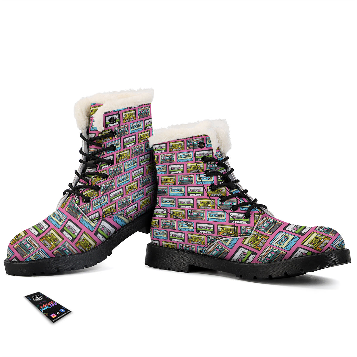 Cassette Drawing Print Pattern Winter Boots-grizzshop