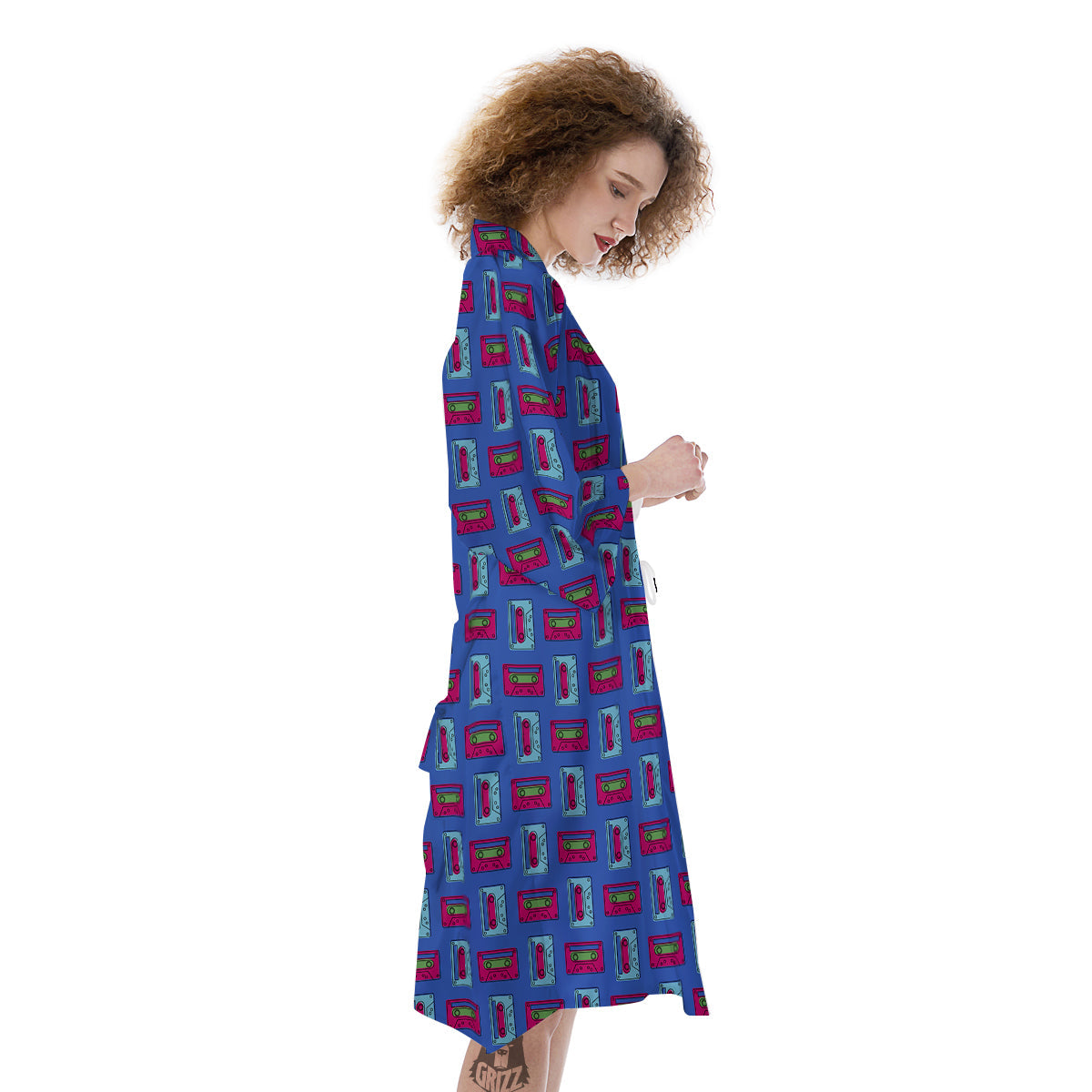 Cassette Pink And Blue Print Pattern Kimono-grizzshop