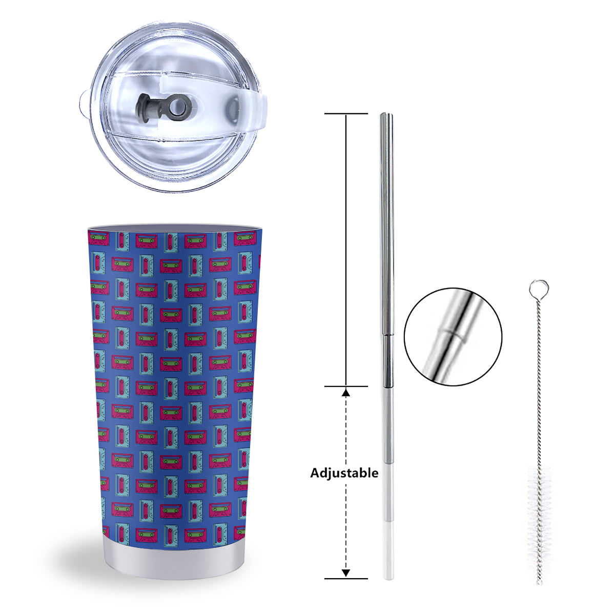 Cassette Pink And Blue Print Pattern Tumbler-grizzshop