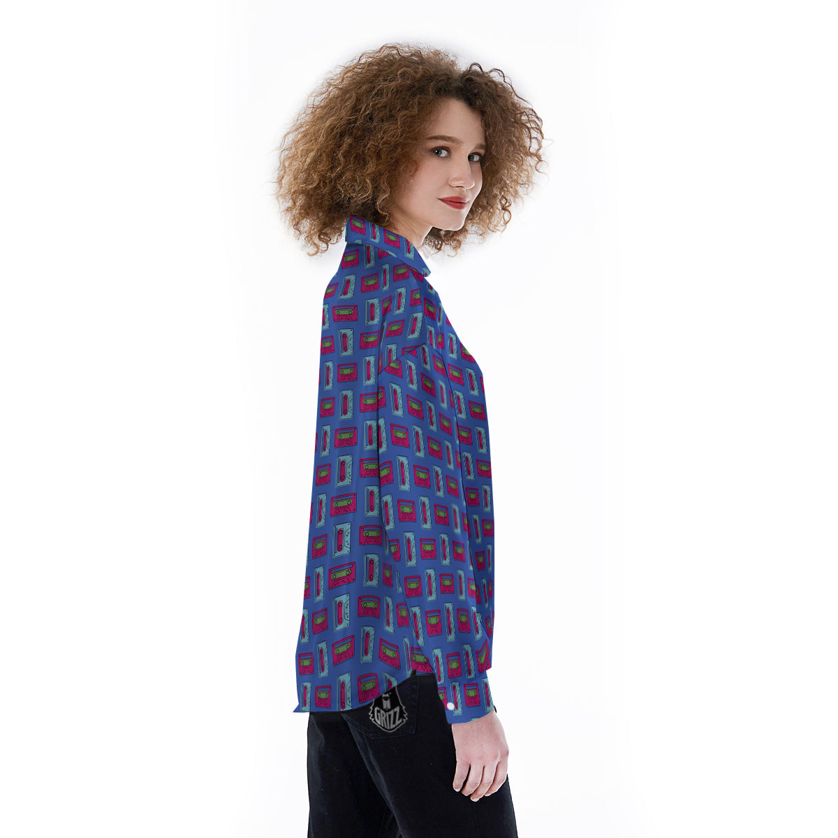 Cassette Pink And Blue Print Pattern Women's Long Sleeve Shirts-grizzshop