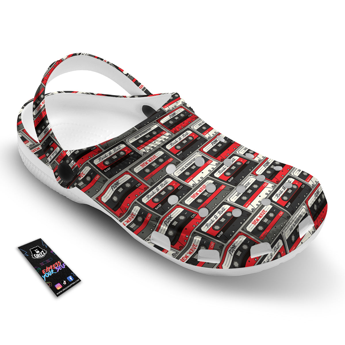 Cassette Red Punk Print Pattern Clog-grizzshop