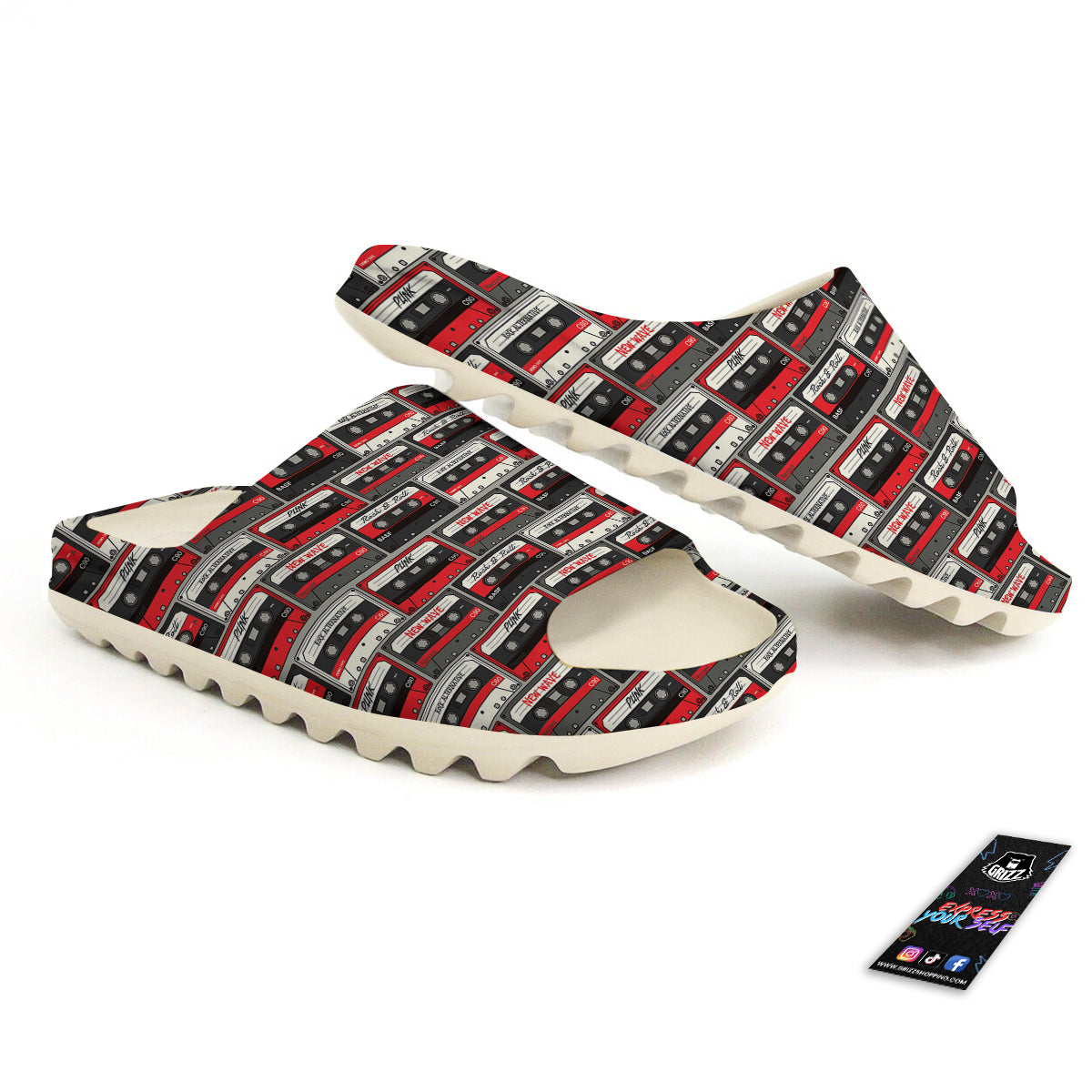 Cassette Red Punk Print Pattern Sandals-grizzshop