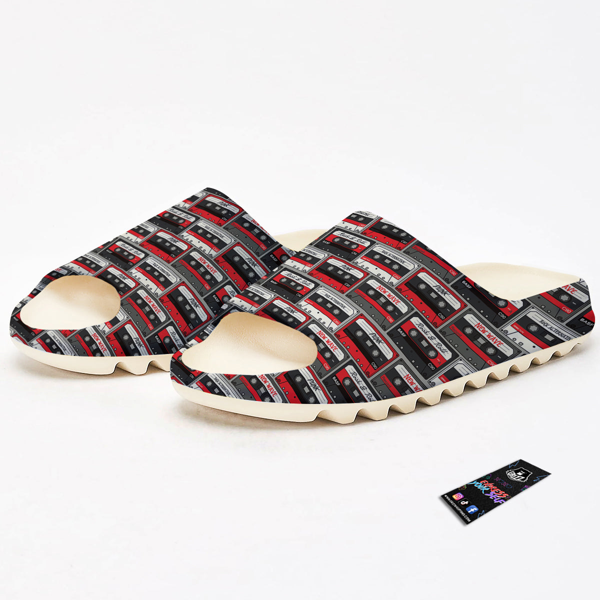 Cassette Red Punk Print Pattern Sandals-grizzshop
