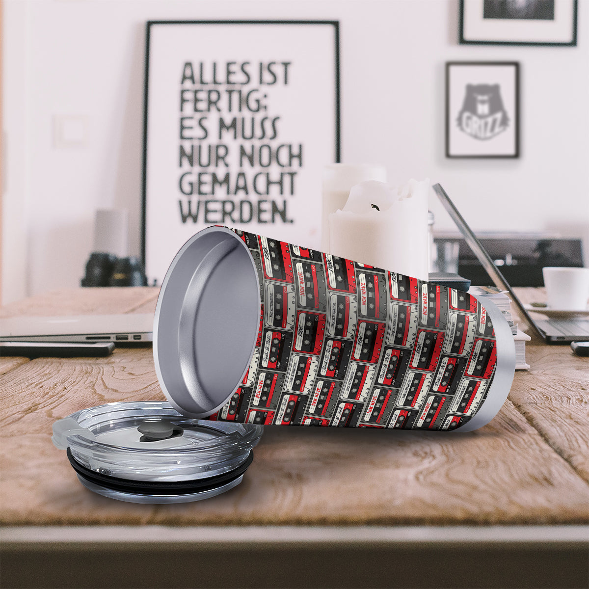 Cassette Red Punk Print Pattern Tumbler-grizzshop