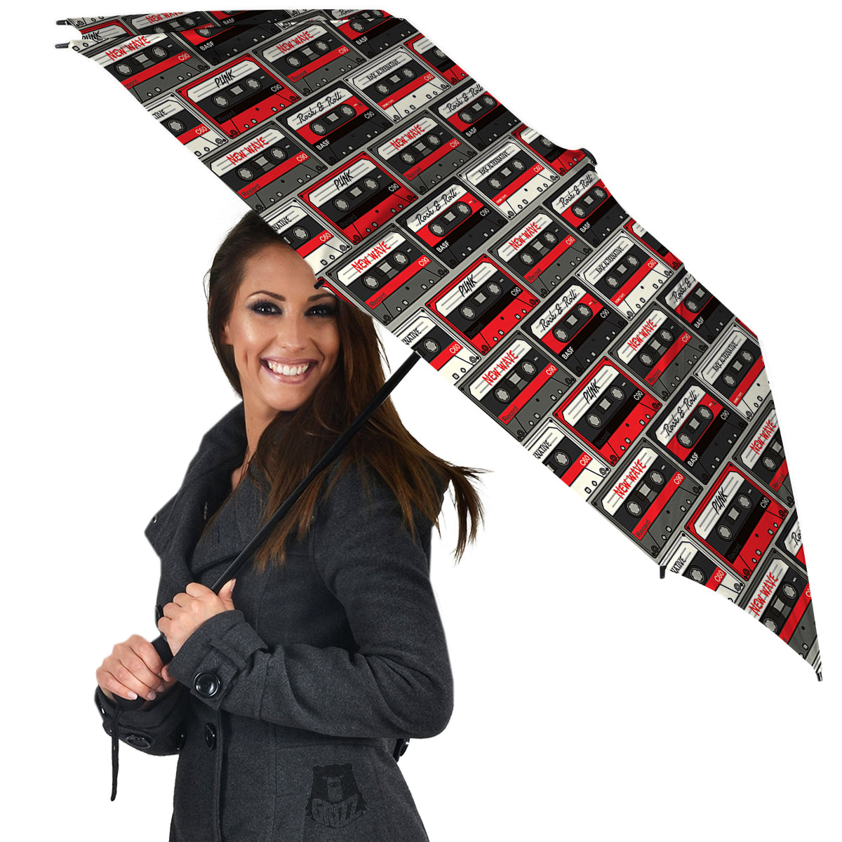 Cassette Red Punk Print Pattern Umbrella-grizzshop