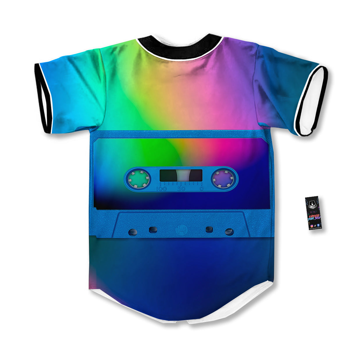 Cassette Tape Colorful Print Baseball Jersey-grizzshop