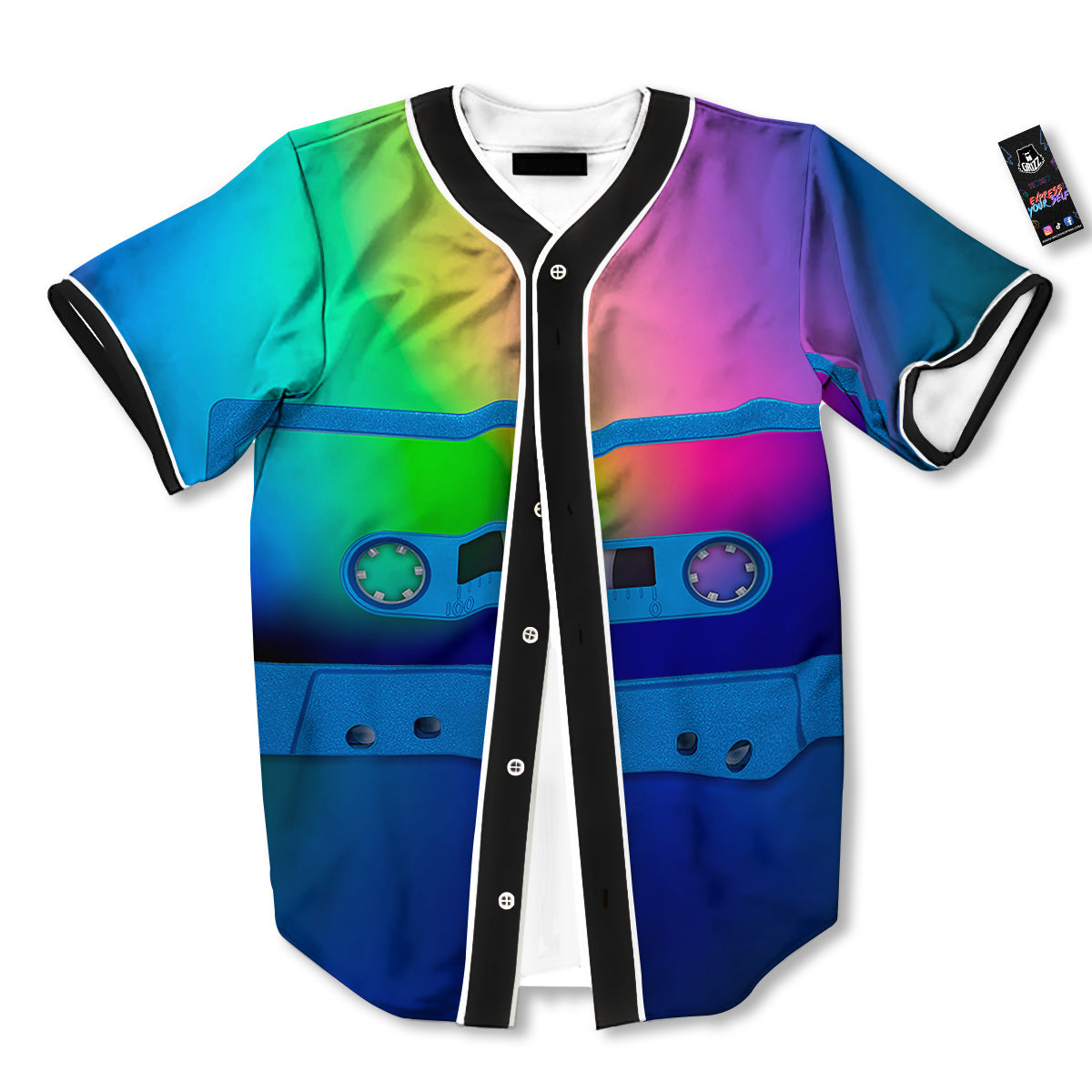 Cassette Tape Colorful Print Baseball Jersey-grizzshop