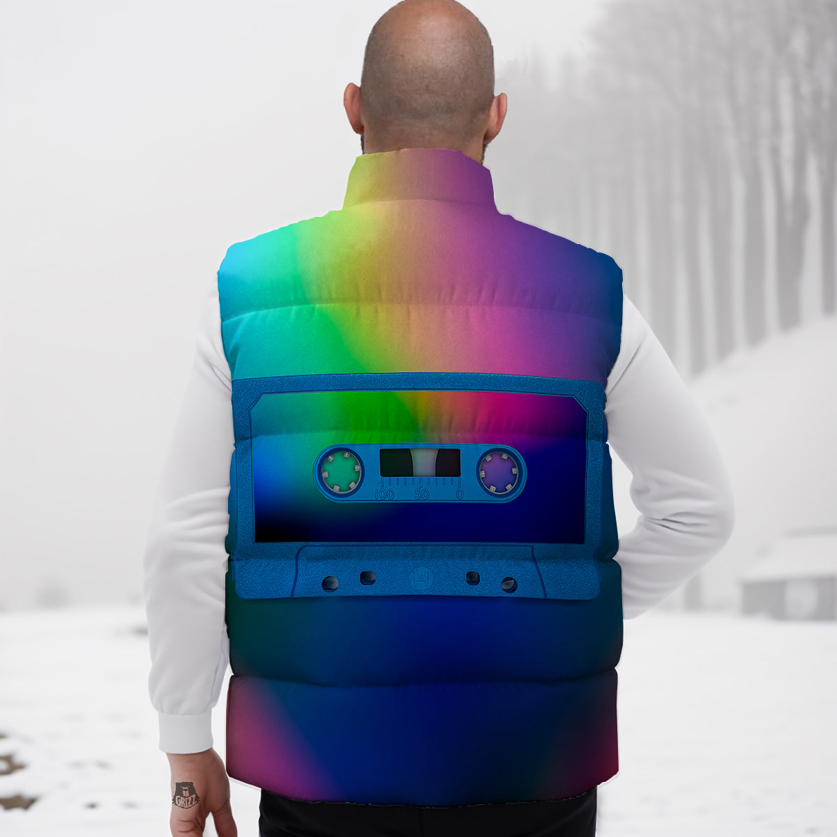 Cassette Tape Colorful Print Down Vest
