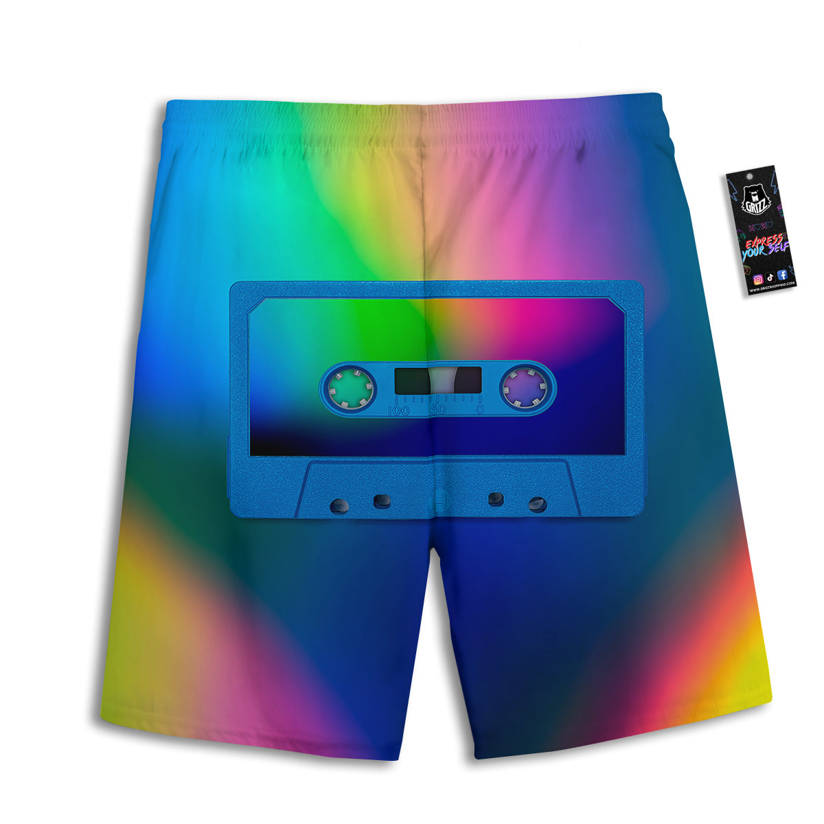 Cassette Tape Colorful Print Men's Athletic Shorts