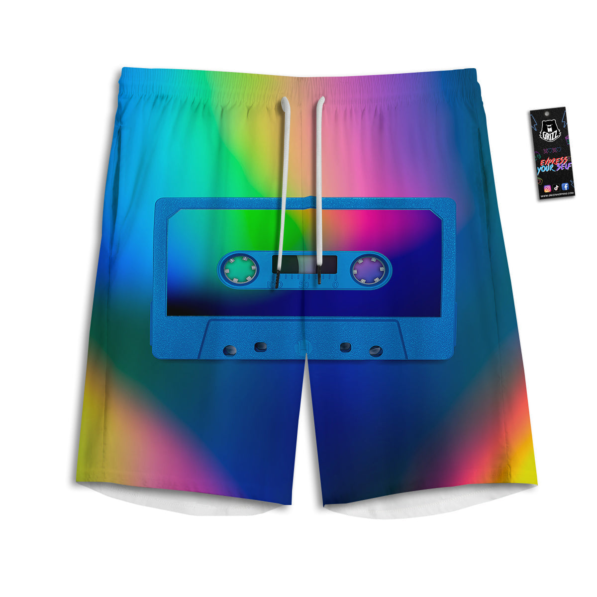 Cassette Tape Colorful Print Men's Athletic Shorts