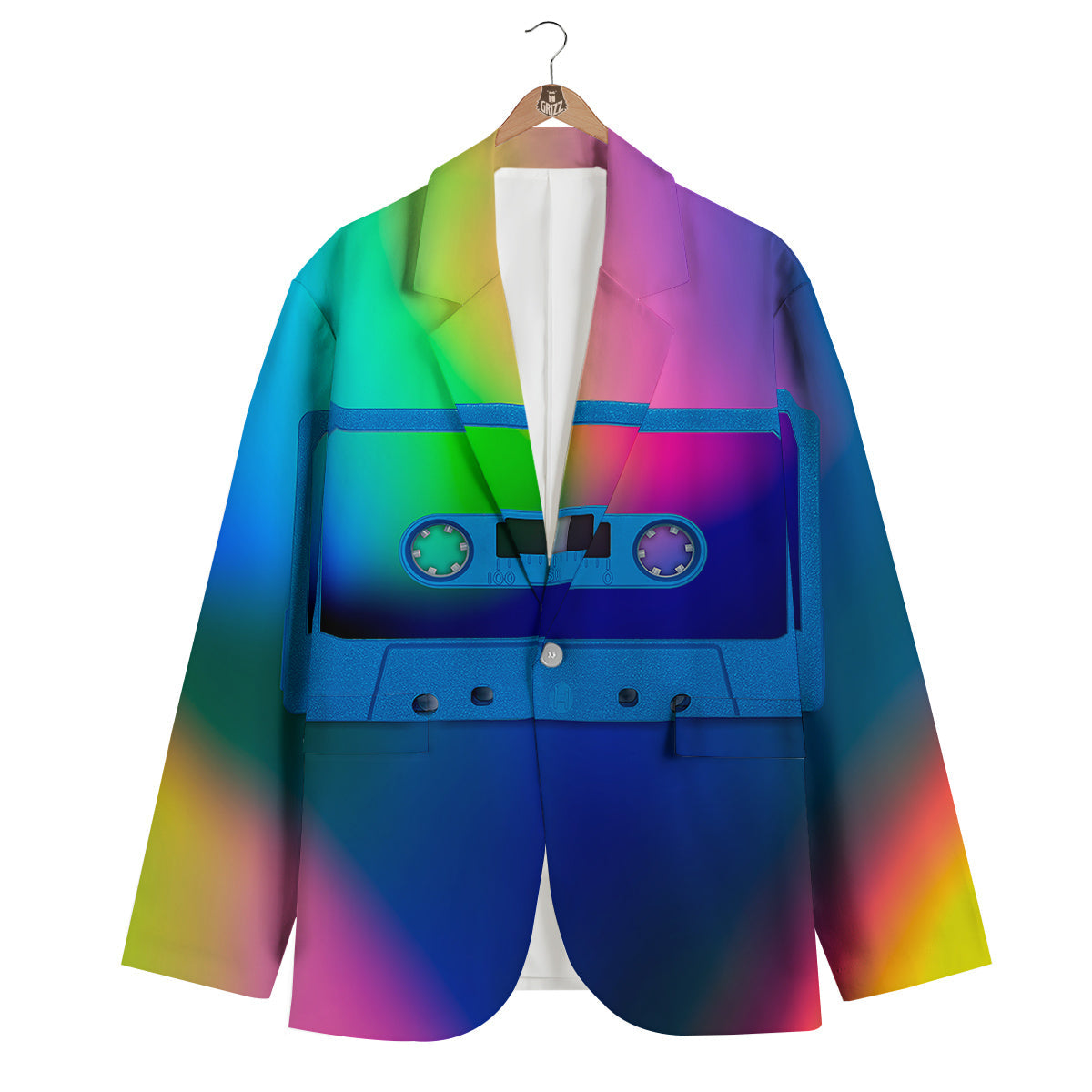 Cassette Tape Colorful Print Men's Blazer-grizzshop